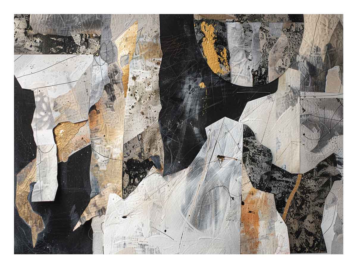 Modern abstract collage canvas art for contemporary office wall decor.