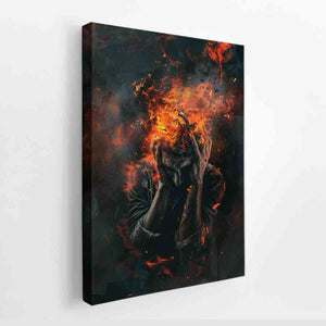 Dramatic fire portrait canvas art for modern office statement decor.