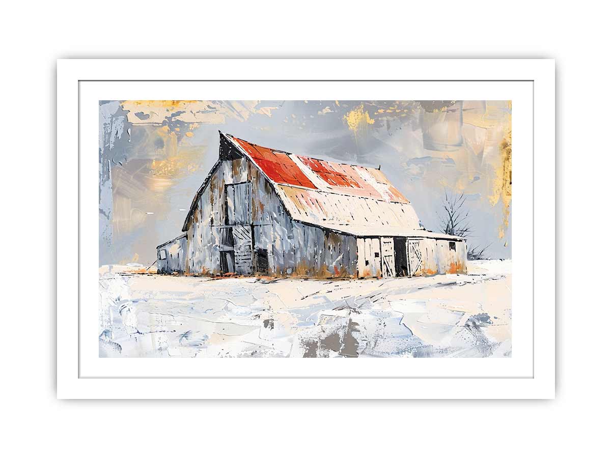 white barn art Art framed Print