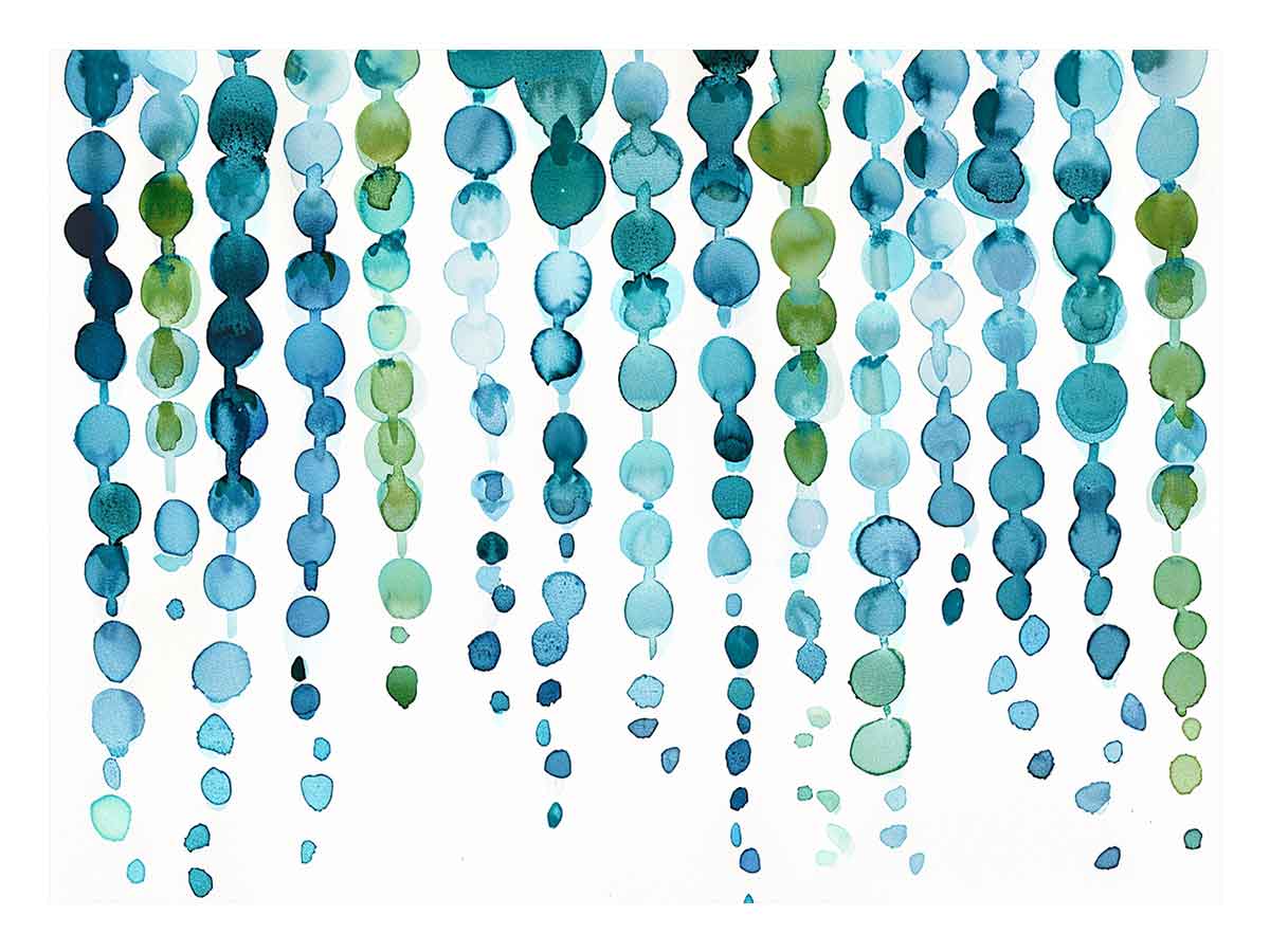Watercolor blue and green abstract circle artwork for modern living room decor