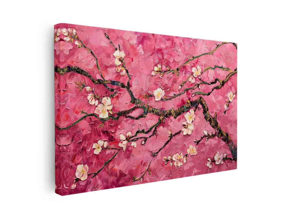 Pink blossom floral artwork with textured modern style for bedroom decor