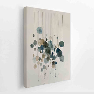 Minimal abstract watercolor circle canvas art for calm modern bedroom decor.