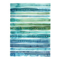Coastal watercolor stripe canvas art in blue and teal for bathroom wall decor.