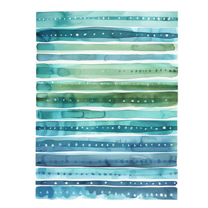 Coastal watercolor stripe canvas art in blue and teal for bathroom wall decor.