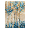 Blue birch tree canvas art with botanical forest style for elegant living room decor.
