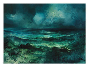Moody teal abstract ocean canvas art for dramatic modern living room decor.