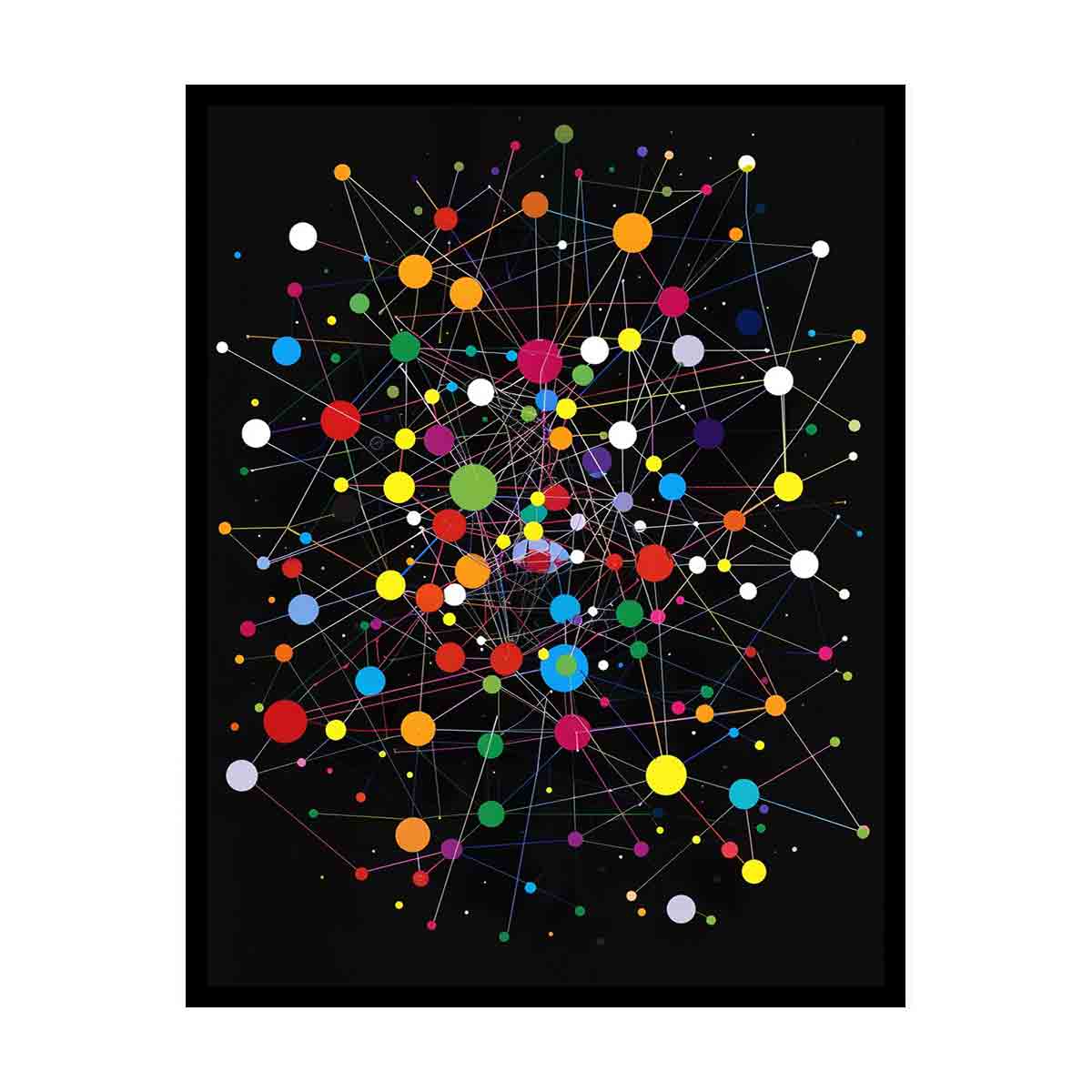 Colorful abstract network canvas art with circles and lines for modern office decor.