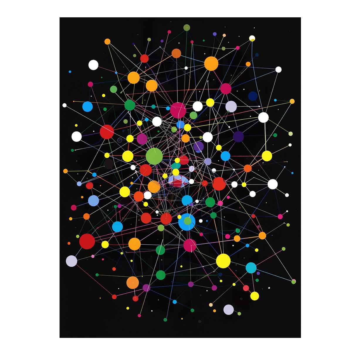 Colorful abstract network canvas art with circles and lines for modern office decor.