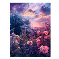 Dreamy pink flower garden canvas art for romantic bedroom wall decor.