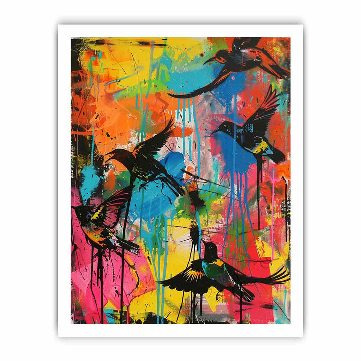 Graffiti Birds Flying framed Print