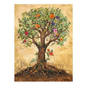 Whimsical flowering tree canvas art with roots for cozy nursery or bedroom decor.