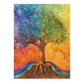 Colourful tree of life canvas art with roots and patterns for boho bedroom decor.
