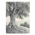 Black and white ancient tree drawing canvas art for calm living room decor.