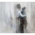 Abstract blurred figure canvas art in soft neutral tones for modern bedroom decor.