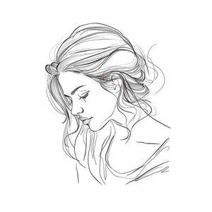 Minimalist woman line art canvas with flowing hair for elegant bedroom decor.