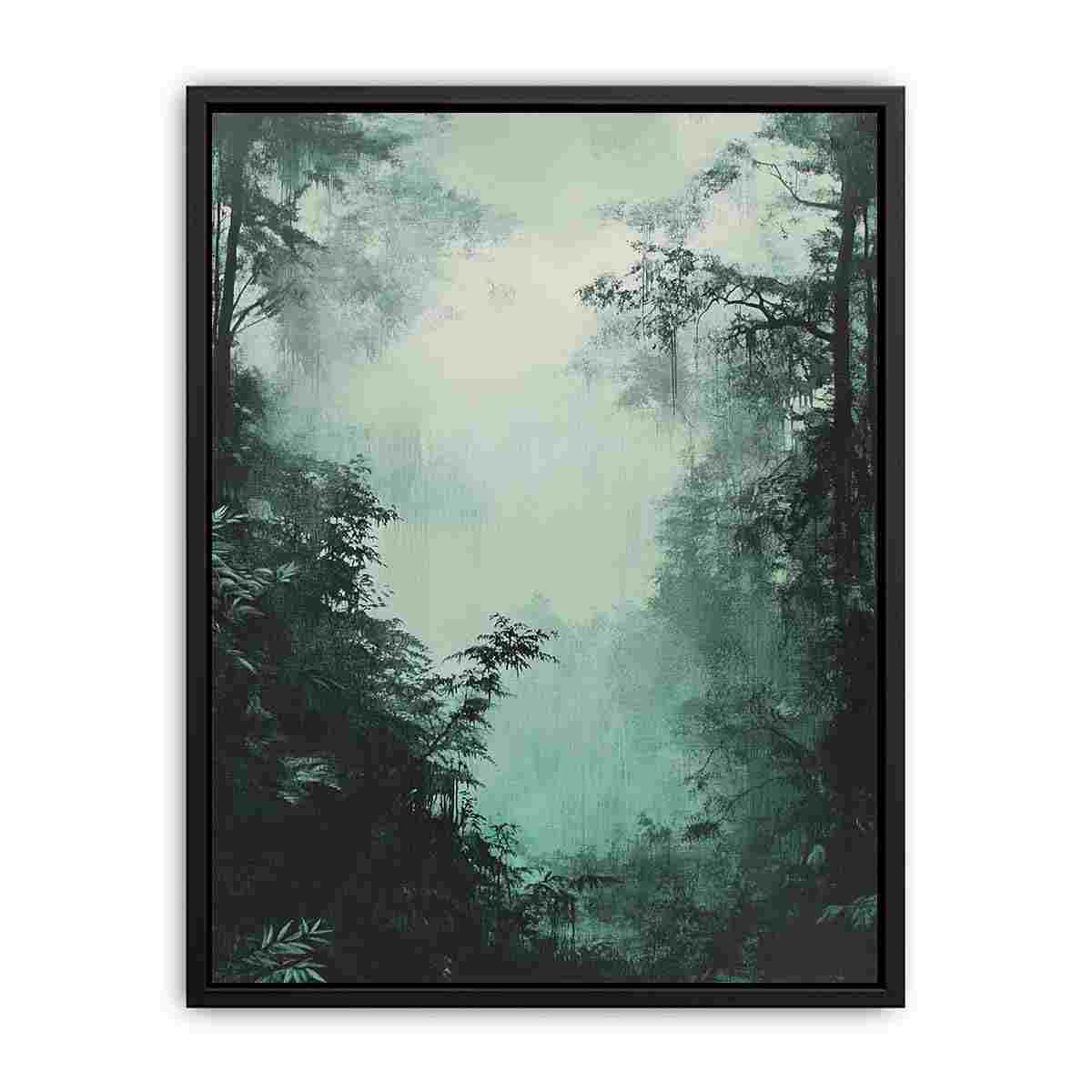 Misty green forest canvas art for calm bedroom or reading nook decor.