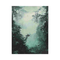Misty green forest canvas art for calm bedroom or reading nook decor.