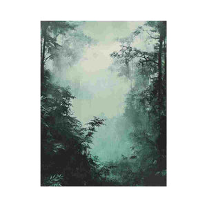 Misty green forest canvas art for calm bedroom or reading nook decor.