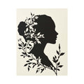 Black botanical woman silhouette canvas art for elegant bedroom or hallway decor.