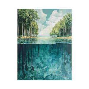 Peaceful lake and forest reflection canvas art for modern living room decor.