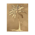 Gold palm tree canvas art on taupe background for coastal bedroom or hallway decor.