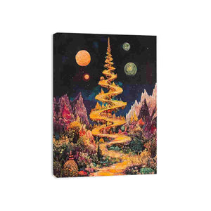 Surreal golden spiral path canvas art for dreamy bedroom or office decor.