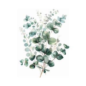 Soft eucalyptus botanical canvas art for calm bedroom decor.