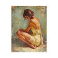 Warm seated woman canvas art for elegant bedroom decor.
