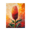 Bold banksia flower canvas art for warm living room decor.