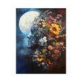 Moonlit floral portrait canvas art for dramatic bedroom decor.