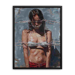 Bold figurative canvas art for contemporary bedroom decor.