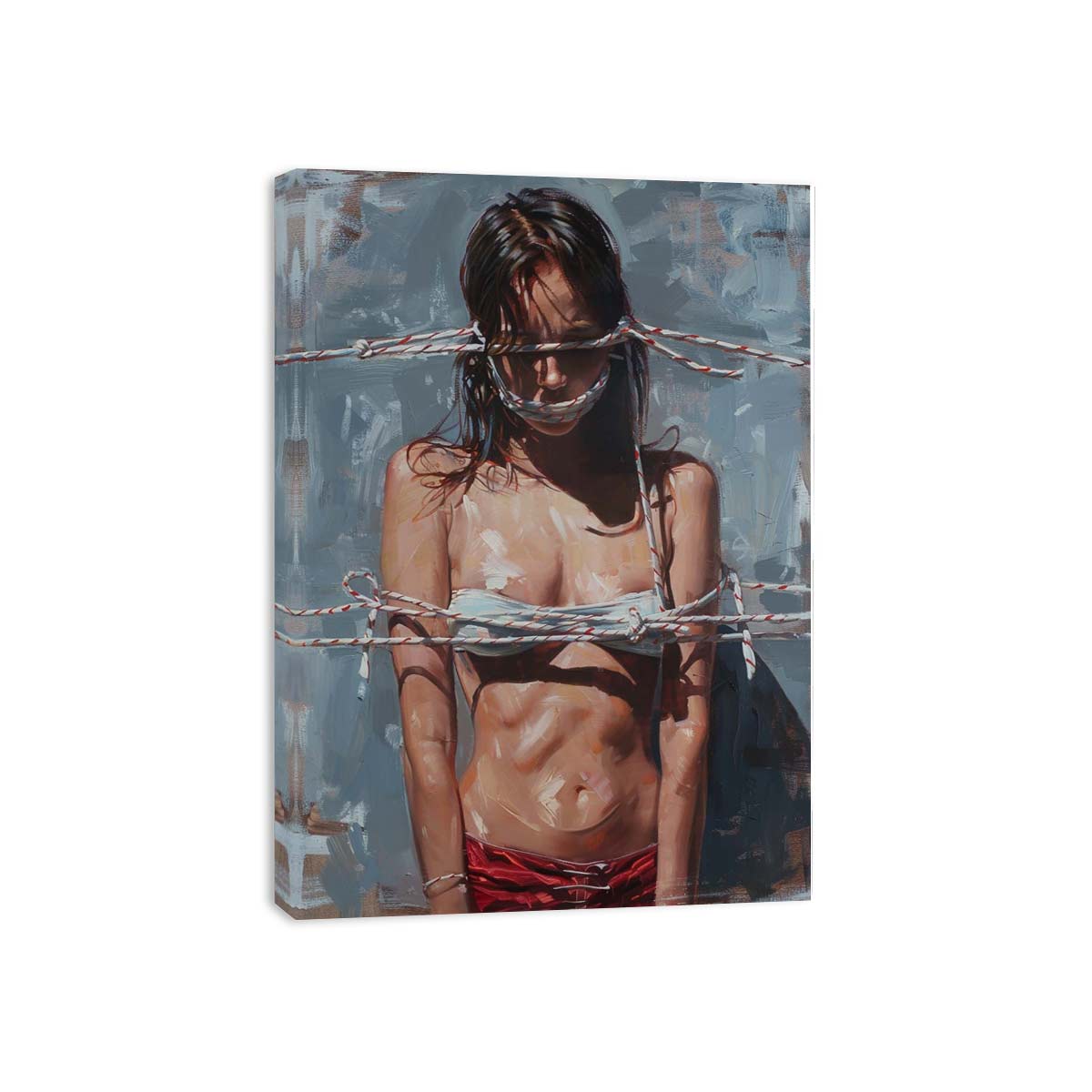 Bold figurative canvas art for contemporary bedroom decor.