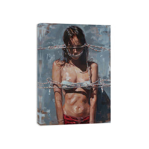 Bold figurative canvas art for contemporary bedroom decor.