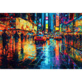 Vibrant neon city taxi canvas art for modern living room decor.