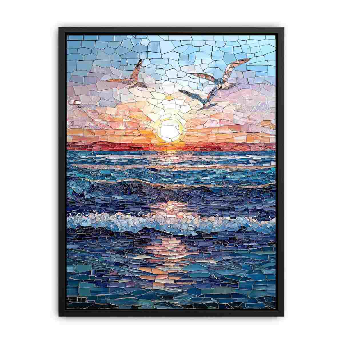 Seabird sunset ocean canvas art for peaceful coastal bedroom decor.