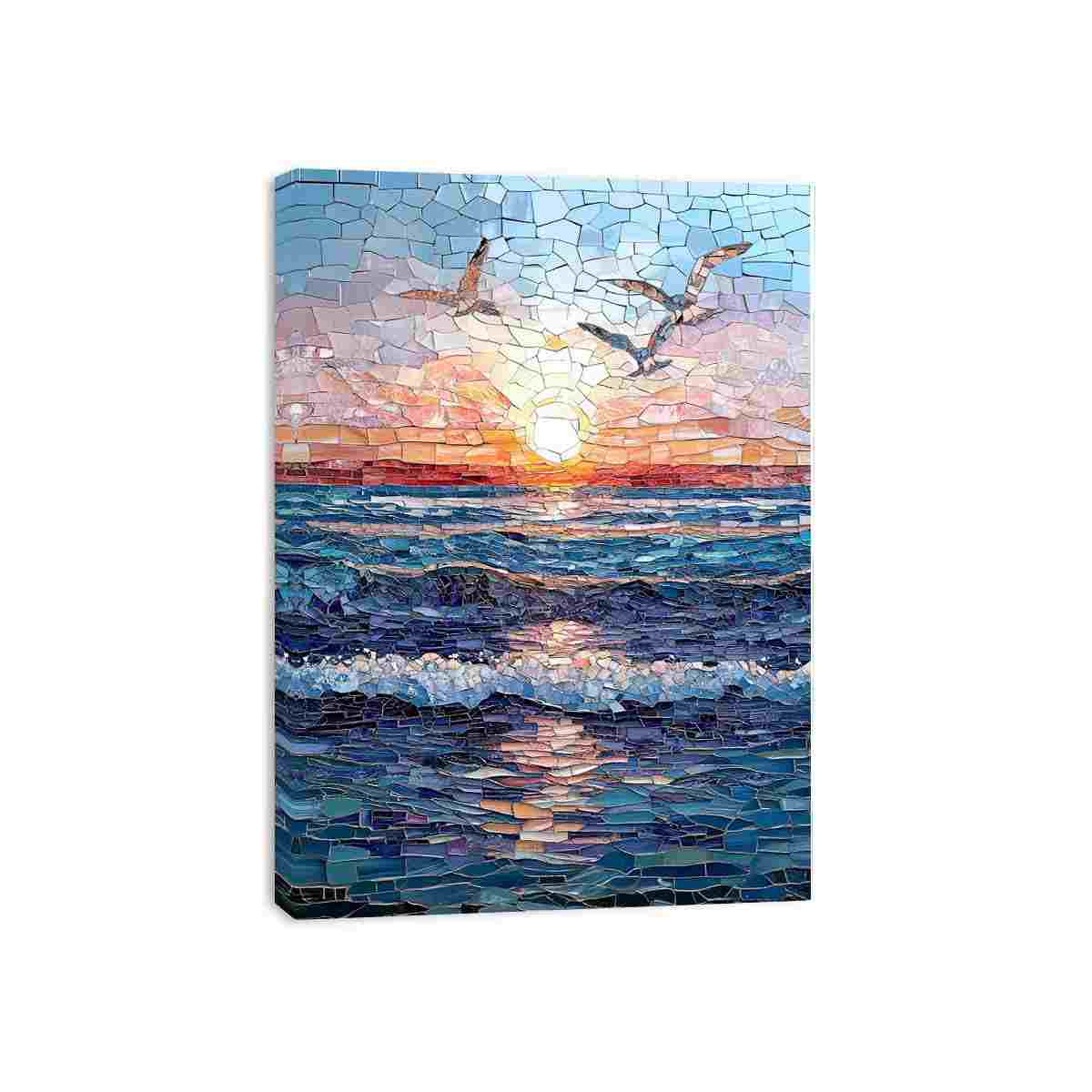 Seabird sunset ocean canvas art for peaceful coastal bedroom decor.
