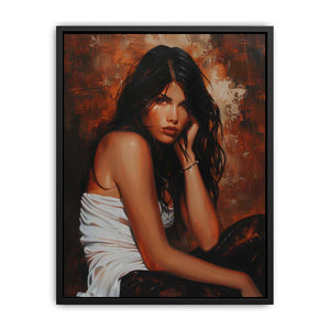 Luxury female portrait canvas art for elegant bedroom decor.