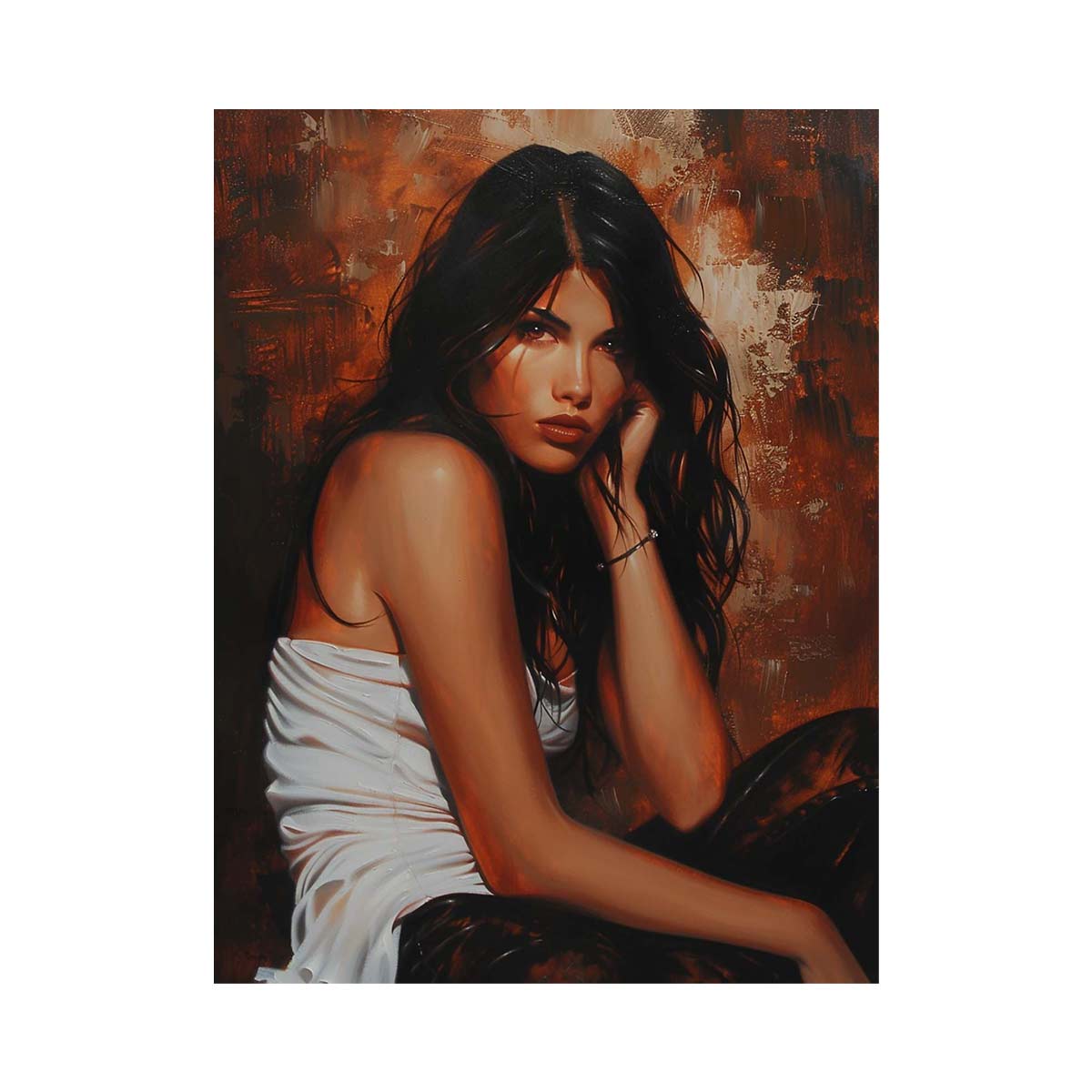 Luxury female portrait canvas art for elegant bedroom decor.
