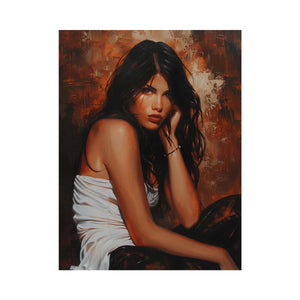 Luxury female portrait canvas art for elegant bedroom decor.