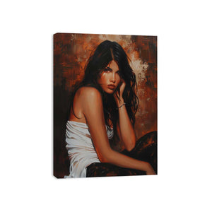 Luxury female portrait canvas art for elegant bedroom decor.