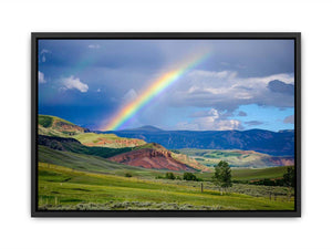 Rainbow mountain landscape photography canvas for living room decor.