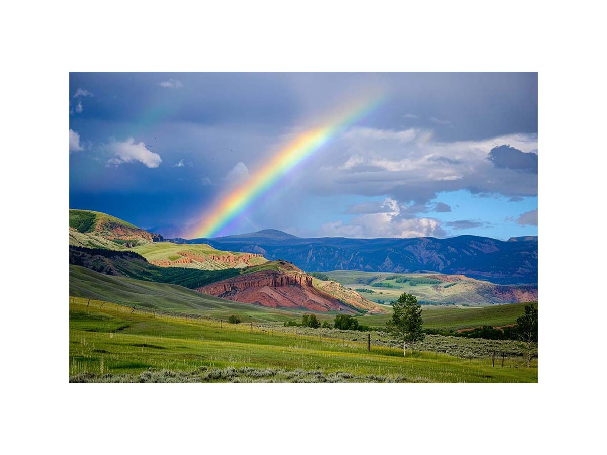 Rainbow mountain landscape photography canvas for living room decor.