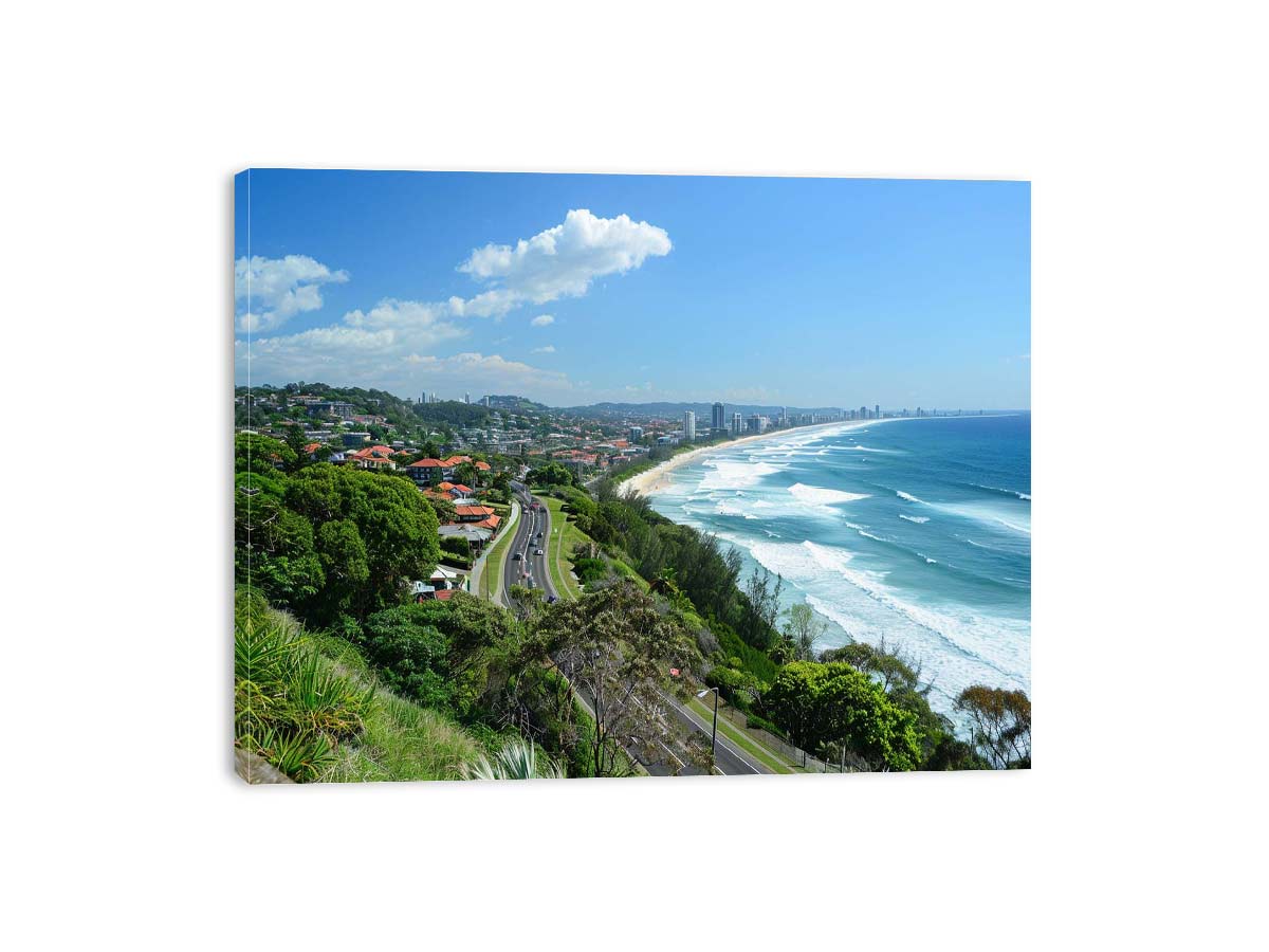 Coastal city beach photography for modern living room or office wall decor.