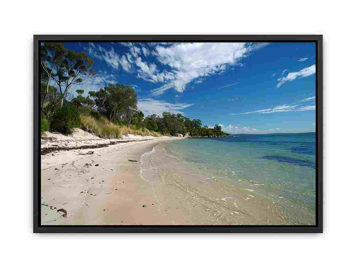 Turquoise beach canvas art for serene coastal bedroom or bathroom decor.