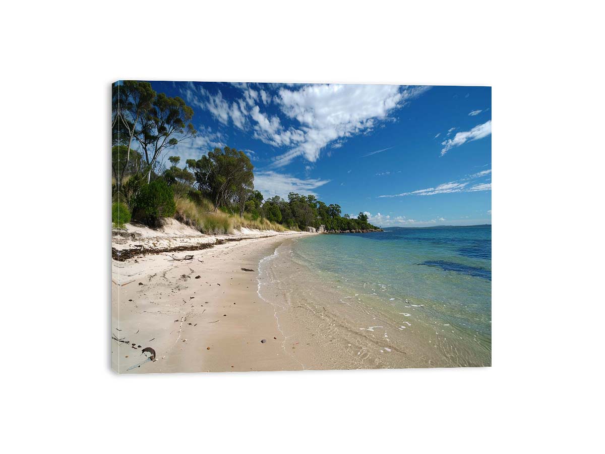 Turquoise beach canvas art for serene coastal bedroom or bathroom decor.