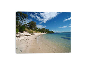 Turquoise beach canvas art for serene coastal bedroom or bathroom decor.