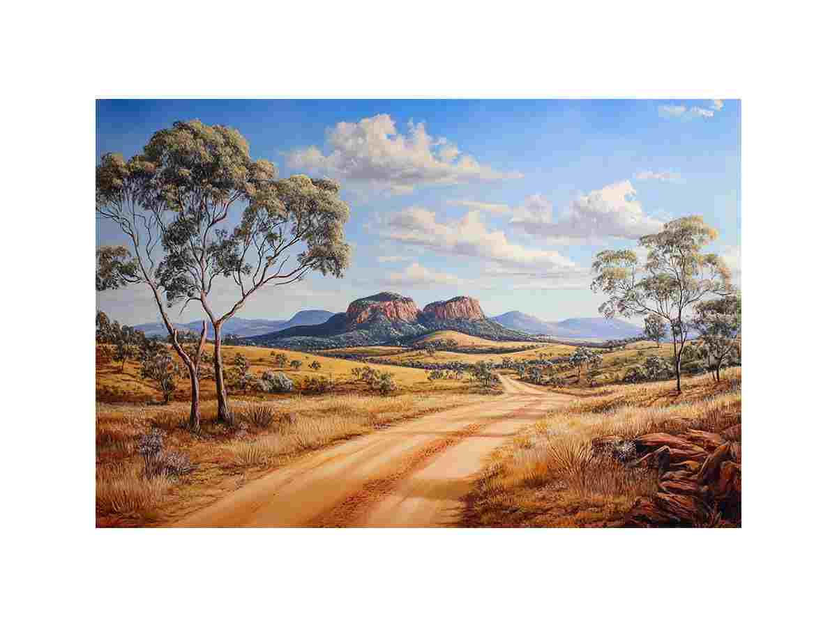 Australian outback landscape canvas art for rustic living room or office decor.