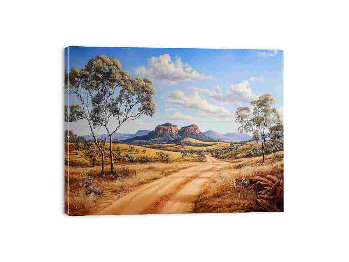 Australian outback landscape canvas art for rustic living room or office decor.