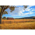 Red barn country landscape canvas art for rustic farmhouse living room decor.