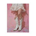 Pink cowgirl boots canvas art for feminine bedroom or dressing room decor.